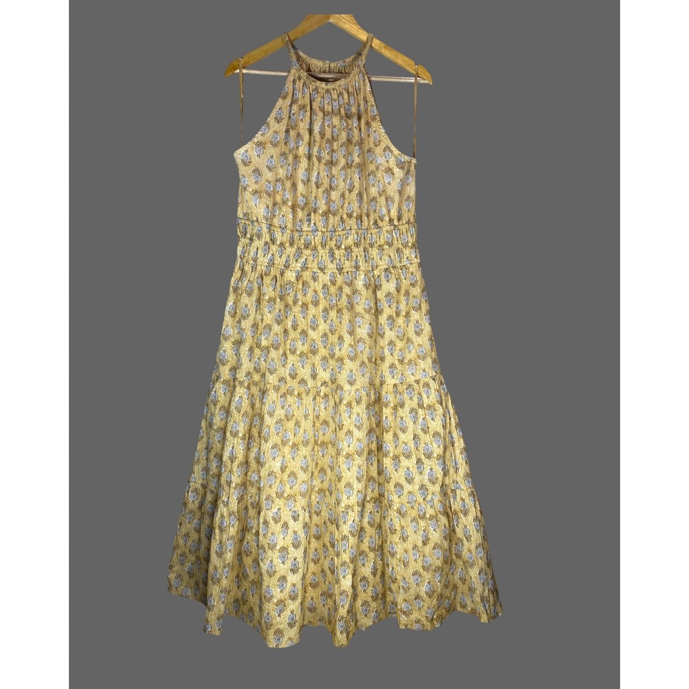 NWT Anthropologie DRA Prairie Midi Dress Halter Smocked Tiered Boho Cottage L